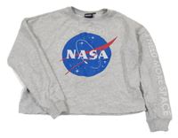 Šedá melírovaná crop mikina s Nasa 