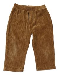 Hnědé žebrované sametové kalhoty Zara