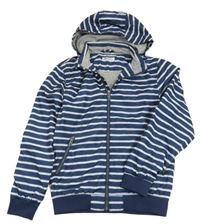 Tmavomodro-bílá pruhovaná šusťáková jarní bunda s kapucí H&M