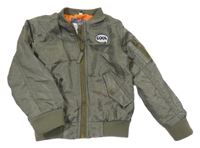 Khaki šusťákový zateplený bomber s nápisem 