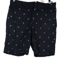 Pánské tmavomodré plátěné kraťasy s palmami H&M vel. 29