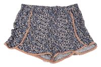 Tmavomodro-meruňkové květované lehké kraťasy Primark