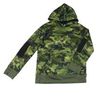 Army-khaki sportovní mikina s kapsou a kapucí LANDS'END