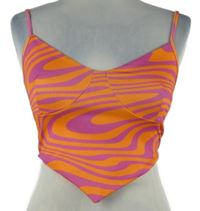 Dámský oranžovo-růžový vzorovaný crop top FB Sister 