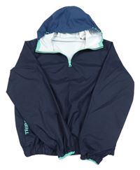 Tmavomodrá šusťáková nepromokavá bunda s kapucí Decathlon