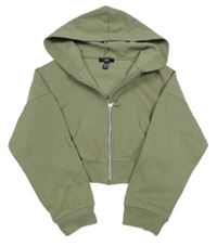 Khaki propínací crop mikina s kapucí New Look