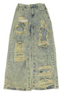 Modro-bílé plísňové wide leg rifle s děrováním 