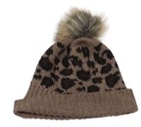 Hnědo-černá leopardí čepice s bambulí 