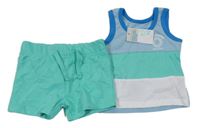 Nové - 2set - Světlemodro-zeleno-bílé tílko se sluncem + zelené kraťasy Primark