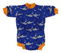 Tmavomodro-oranžové neoprenové body se žraloky Splash About