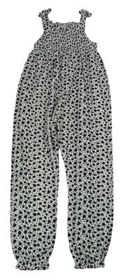 Bílo-černý květovaný lehký kalhotový overal Primark