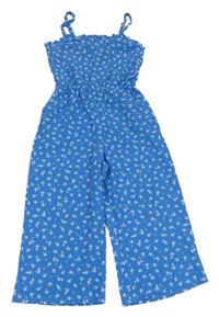 Modro-bílý kytičkovaný vzorovaný kalhotový culottes overal PRIMARK