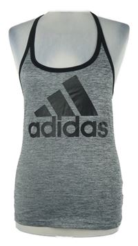 Dámský šedý melírovaný top s černým lemem a logem Adidas 