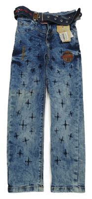 Nové - Modré skinny rifle se vzorem a páskem Tati