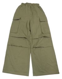 Khaki cargo wide leg kalhoty Shein