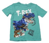 Zelené tričko s T-Rexem z překlápěcích flitrů H&M