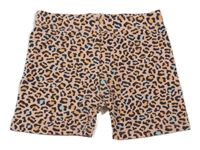 Lososovo-černo-barevné elastické kraťasy s leopardím vzorem 