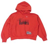 Červená oversize crop mikina s nápisem a kapucí Nike