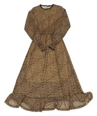 Béžovo-hnědé šifonové dlouhé šaty s leopardím vzorem 