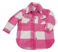 Růžovo-bílá kostkovaná flaušová košilová bunda Primark