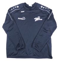 Tmavomodrá sportovní mikina a nápisy JAKO
