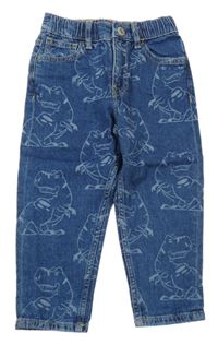 Tmavomodré loose fit rifle s dinosaury H&M
