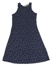 Tmavomodro-bílé květované šaty H&M