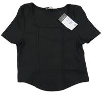 Nové - černé žebrované crop elastciké tričko 