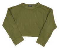 Khaki crop děrované triko Primark