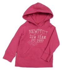 Tmavorůžová mikina s nápisy a kapsou a kapucí H&M