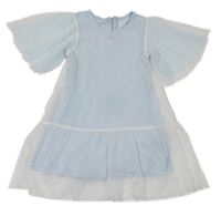 Bílo-světlemodré puntíkaté tylové šaty H&M