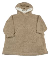 Béžová huňatá oversize mikina s klokankou a kapucí F&F