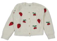 Smetanový žebrovaný propínací crop svetr s ovocem River Island