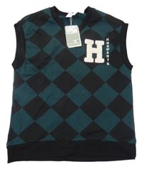 Nové - černo-smaragdová károvaná tepláková vesta s písmenkem - Harry Potter H&M