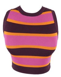 Dámský vínovo-růžovo-oranžový pruhovaný pletený crop top Zara