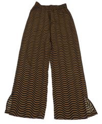Hnědo-černé vzorované zvonové kalhoty H&M
