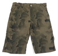Khaki-černé vzorované plátěné kraťasy Stop+go