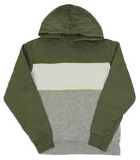 Šedo/melírovano-bílo-khaki mikina s kapucí H&M