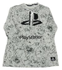 Bílo-šedé vzorované triko s logem Play Station 