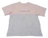 Světlerůžovo-šedé tričko s nápisy H&M