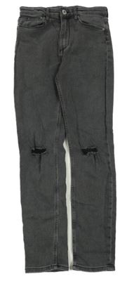 Tmavošedé skinny fit teplákové rifle s děravými koleny H&M
