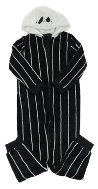 Černo-bílá pruhovaná chlupatá kombinéza s kapucí - Jack Skellington Primark