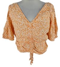 Dámská oranžová kytičkovaná crop halenka se stahováním H&M