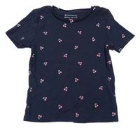 Tmavomodré žebrované crop tričko s třešněmi Tom Tailor