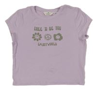 Lila žebrované crop tričko s potiskem H&M