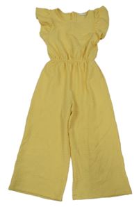 Žlutý vzorovaný kalhotový culottes overal s volánky PRIMARK
