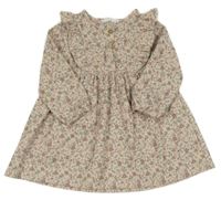 Smetanovo-starorůžové květované úpletové šaty s volánky Primark