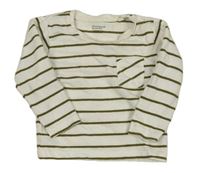 Bílo-khaki pruhované triko s kapsou Primark