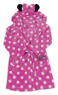 Růžovo-bílý puntíkovaný chlupatý župan s kapucí - Minnie Primark