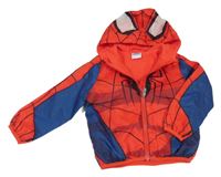 Červeno-tmavomodrá šusťáková podzimní bunda s pavoukem a kapucí - Spider-man Nutmeg